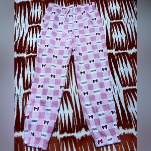 Pink Checkered Pajama Bottoms with Bow Pattern